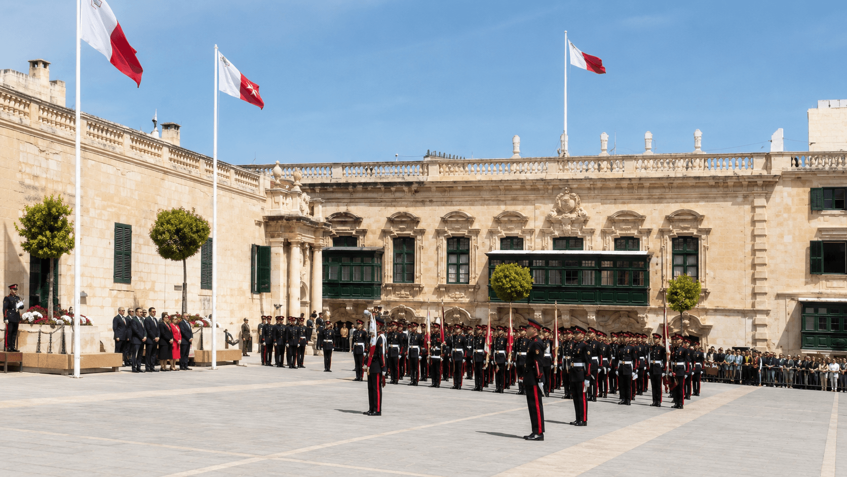Armed Forces of Malta personnel taking part in the Republic Day ceremony at St George’s Square in Valletta.